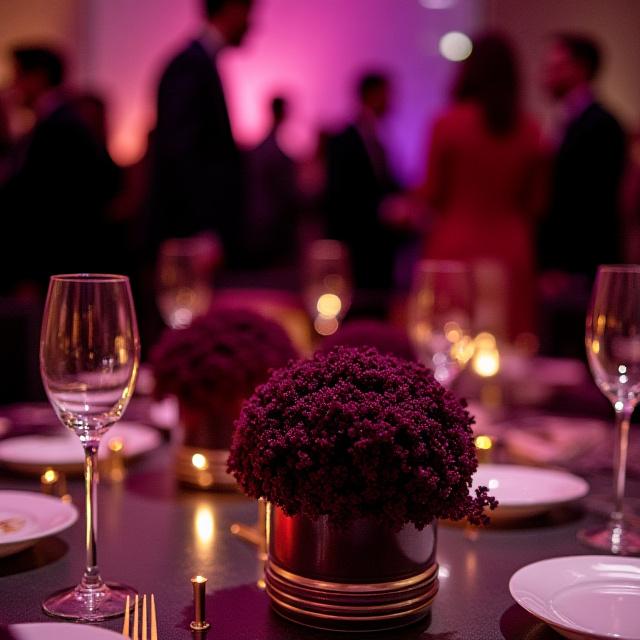 カクテルイベントのための洗練されたテーブルアレンジメント。