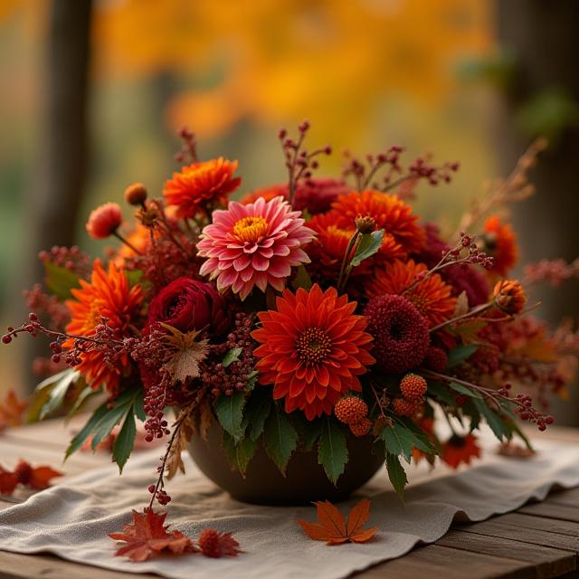 豊かな秋の収穫を祝う季節のテーブルセンターピース。