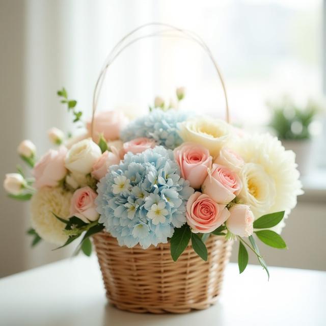 感謝の気持ちを伝えるための心のこもったフラワーバスケット。