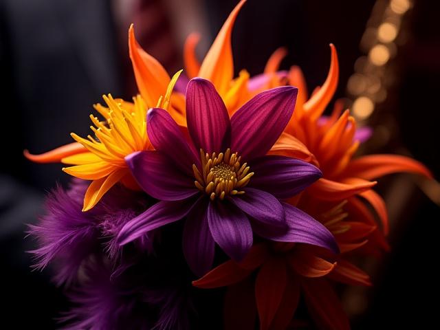 ジャズのムードを表現した鮮やかで遊び心のある花束